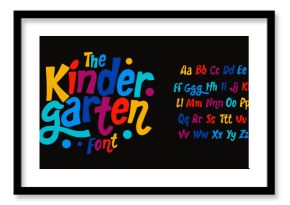 Kindergarten colorful alphabet, kid colored sans serif letters, joyful festival font for bright fiesta logo, mexican headline, birthday and greeting card childhood lettering.Vector typographic design.