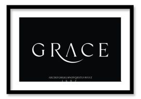Elegant luxury minimalist alphabet display font vector with swoosh alternate style illustration. Beautiful sharp serif typography style