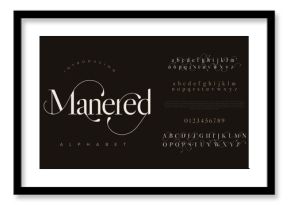 Manered premium luxury elegant alphabet letters and numbers. Elegant wedding typography classic serif font decorative vintage retro. Creative vector illustration