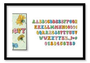 Retro style font alphabet. Groovy font. 60s and 70s typography. Groovy alphabet letters, numbers, punctuation marks. 60s groovy font. Retro cartoon alphabet. Vintage hippie lettering.