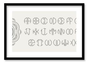 Round two letters monogram kit. Elegant initials letter pairs in circle shape, retro stamp with half circle alphabet letters. Custom font for personal emblem vector template.