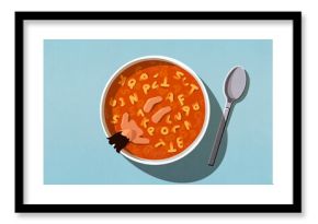 Man soaking in large bowl of alphabet soup 