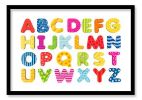 Colorful wood alphabet letters on a white background