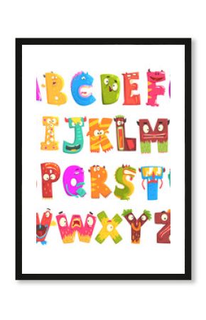 Colorful cartoon children English alphabet with funny monsters. Education and development of children detailed colorful Illustrations