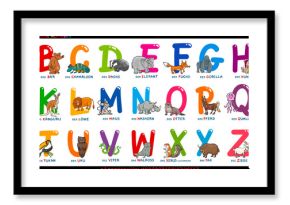 german alphabet with cartoon animals set