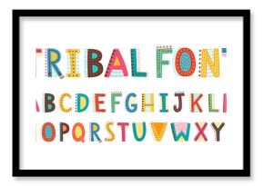 Tribal cute alphabet font. Uppercase doodle Letters.