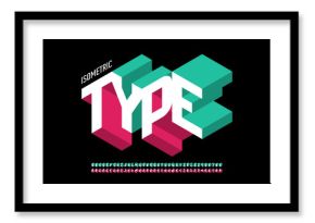 Isometric 3d font design, three-dimensional alphabet letters and numbers