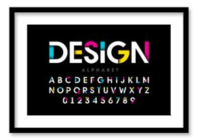 Modern bright colorful font, alphabet letters and numbers