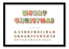 Christmas Gingerbread Cookie font. Hand drawn cartoon colorful alphabet for holidays. Biscuit letters and numbers. Vector