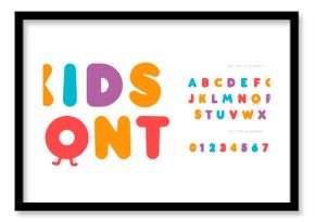 Kids letters and numbers set. Cartoon bold style alphabet. Childish font for events, promotions, logos, banner, monogram and poster. Vector typography design.