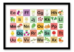 A-Z vegetable alphabet set for kids, Vector illustration 