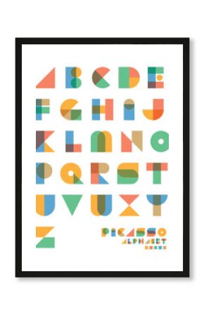 Pop art vintage style designed Picasso-inspired vector alphabet set