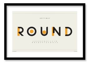 Round modern alphabet. Dropped stunning font, type for futuristic logo, headline, creative lettering and maxi typography. Minimal style letters with yellow spot. Vector typographic design
