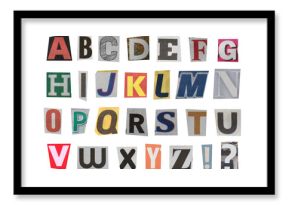 full alphabet of uppercase letters cut out from newspapers