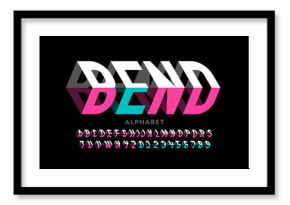 Bending 3D style font design, typography design, alphabet letters and numbers