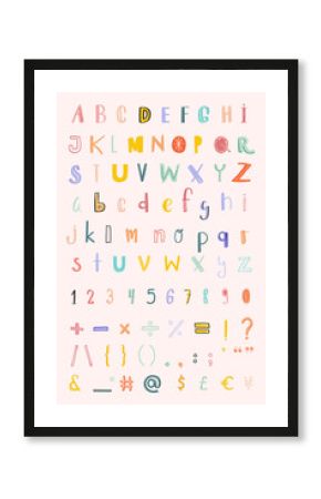 Hand drawn vector alphabet numbers sign doodle font set