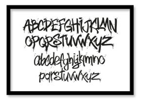 Graffiti tags marker font. Street art lettering designer, urban typography letters and alphabet with tag marker splatter vector set