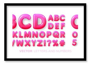 Bright, pink, gradient, glossy, plastic alphabet 3d. Realistic letters. Vector illustration