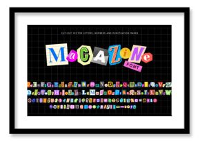 Color letters, numbers and punctuation marks cut from newspapers and magazines. Collage vector alphabet in trendy style. Criminal, anonymous or detective font. Vintage elements for your design.