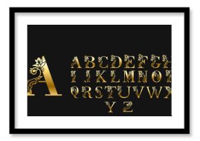 gold hand drawn alphabet on black