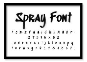 Black colored spray font with uppercase lowercase letters and numbers on transparent png background, graffiti style abc, creative uppercase typography for poster, banner, flyer etc. 