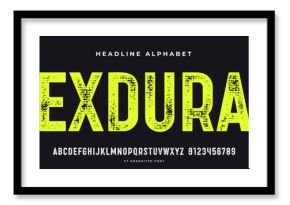 Headline alphabet and font. Bold aged, rough fat uppercase letters with grunge texture. Creative hand-drawn textured font, design, typographic, poster. Grunge scratches alphabet. Vector Illustration