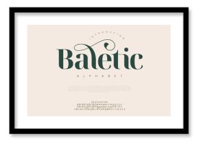 Baletic premium luxury elegant alphabet letters and numbers. Elegant wedding typography classic serif font decorative vintage retro. Creative vector illustration