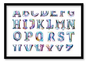 Letters of alphabet made with foil holographic birthday balloons