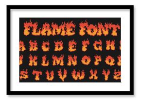 Fire flame burning  font alphabet cartoon style vector illustration. Font set isolated on a black background.