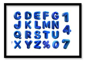 Blue fur alphabet set letters and numbers isolated on white background