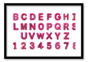 3D Furry Pink Alphabet and Numbers Set on Dark Background - Uppercase Letters and Digits with Soft Fluffy Texture for Creative Designs and Typography Projects cut out png on transparent background