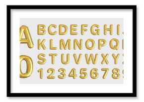 English alphabet and numbers Balloons. Golden balloons for text, letters, festivals. Festive, realistic scene. Vector illustration of letters from A to Z.