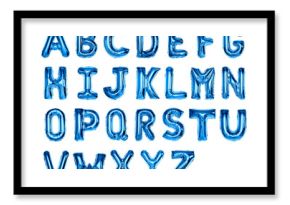 Letter png stickers, blue foil balloon alphabet set, transparent background