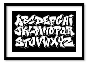 Street art font. Urban graffiti alphabet, edgy and modern hand drawn typography, outlined capital letters with 3D shadow for hip hop street culture inspired lettering design vector set