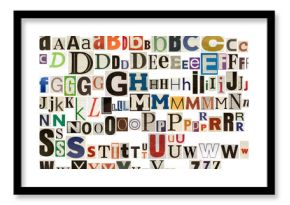 Colorful newspaper alphabet isolated on white