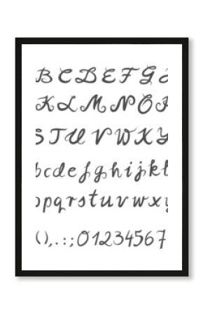 ręcznie pisany alfabet monochromatyczny zestaw liter i cyfr