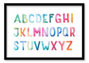 Colorful watercolor aquarelle font type handwritten hand draw