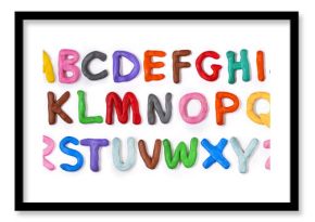 Handmade plasticine alphabet with shadow. Isolated on white background. English colorful letters of modelling clay.