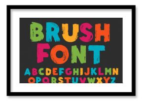 Color capital handwritten vector alphabet on black background. Drawn by semi-dry brush with unpainted areas.