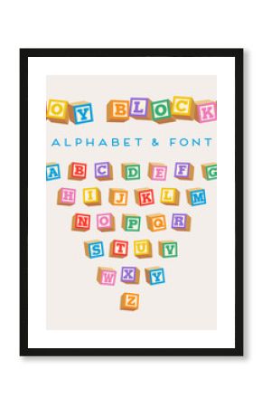 3D alphabet blocks, toy baby blocks font in bright colors