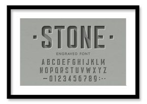 Engraved on stone font, alphabet letters and numbers
