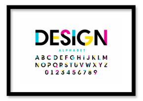 Modern bright colorful font design, alphabet letters and numbers