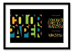 Colorful letters and numbers set. Colored vector latin alphabet. Rainbow color font. Color paper applique ABC, negative space monogram and poster template. Typography design.