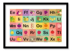 A-Z fruit alphabet set for kids, Vector illustration 