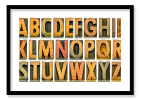 English alphabet in wood type isolated