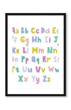 Colorful hand drawn alphabet with lowercase and uppercase letters