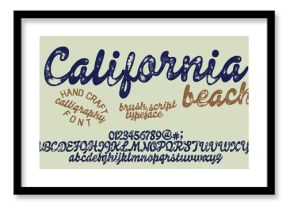 Vintage brush script lettering font. Handwritten calligraphic alphabet for t-shirt or apparel. Textured unique brush in alphabet style.Old school vector graphic for fashion and printing.