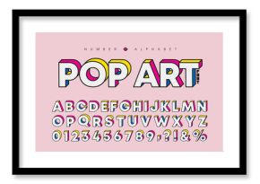 Modern pop art 3 dimensional letters and number set. Stylish bold font or typeface for headline, title, poster, web design, brochure, layout or graphic print. Flat vector 3D alphabet & number.