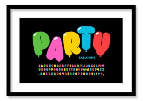 Party balloons style font design, helium balloons alphabet letters and numbers vector illustration