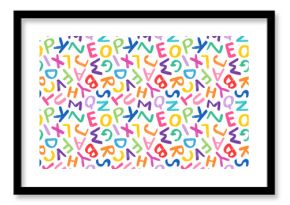 Cute colorful alphabet vector seamless pattern for kids and school designs, Hand written bright vibrant letters for backgrounds, wrapping paper